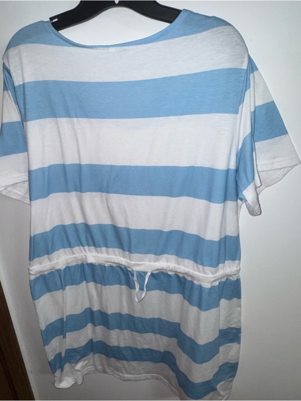 Casual Blue and White Striped Drawstring Tunic